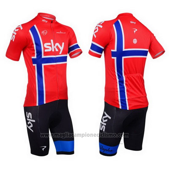 2013 Abbigliamento Ciclismo Sky Campione Norvegia Blu e Rosso Manica Corta e Salopette